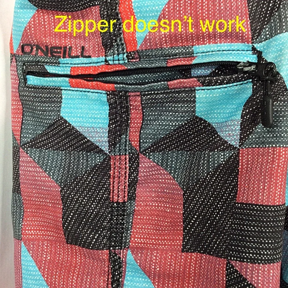O'Neill Board Shorts Men's Size 36 Red Blue Black Geometric Swim Shorts